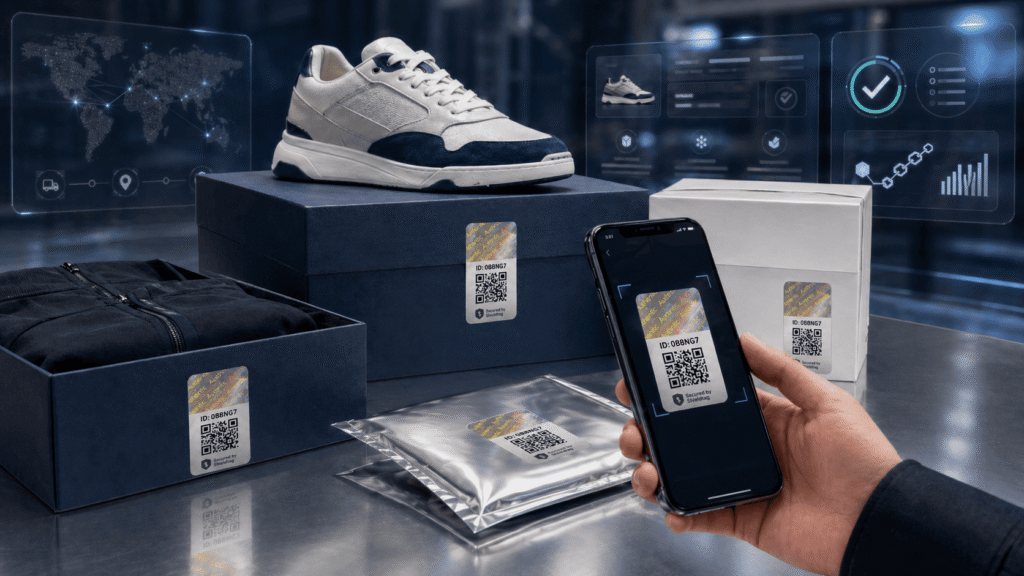 Produk fashion premium dengan label keamanan digital untuk mencegah pemalsuan