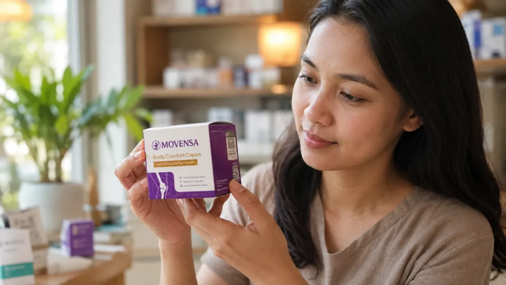 Penggunaan MOVENSA Body Comfort Cream pada lutut untuk meredakan nyeri sendi setelah berolahraga