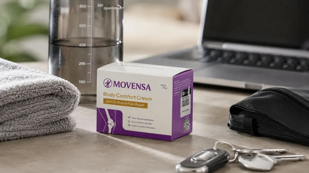 Bahan utama MOVENSA Body Comfort Cream yaitu capsicum oil, menthol crystal, glycerin, dan castor oil