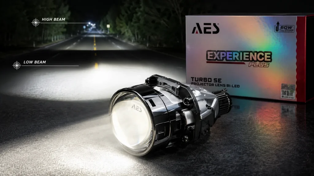 Produk BullAES BiLED lampu projector LED teknologi Bi-Beam untuk pencahayaan otomotif mobil dan motor yang optimal
