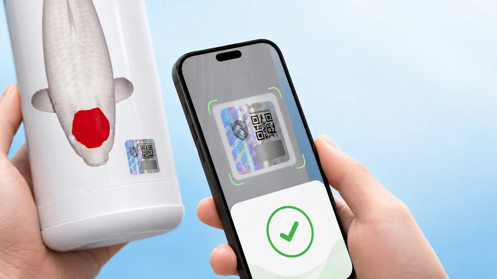 Scan hologram QR Shieldtag pada B-Micro+ untuk verifikasi keaslian produk