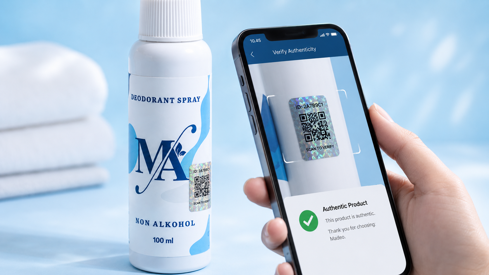 Cek keaslian Madeo Deodorant Spray via scan QR Shieldtag