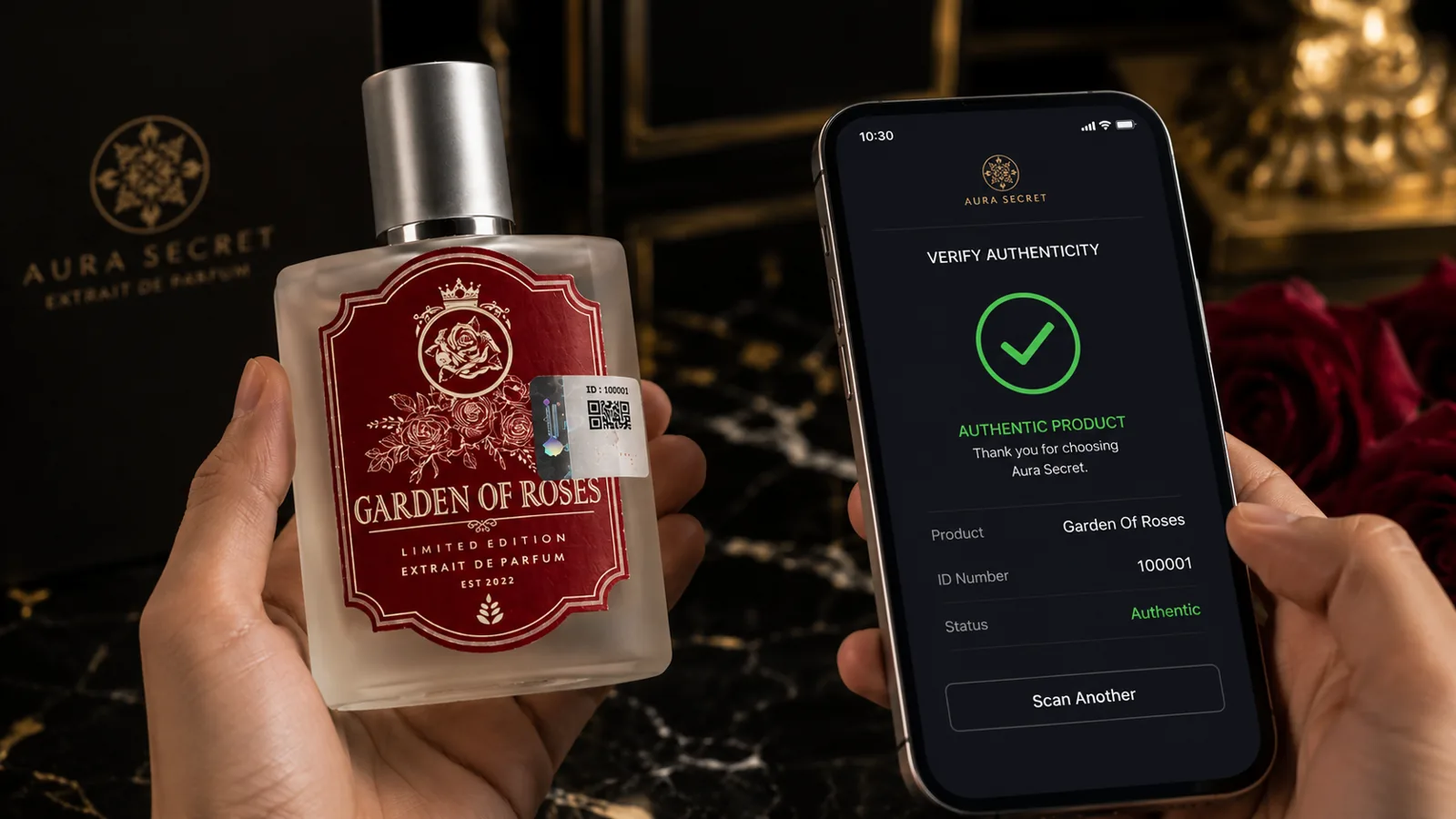 Cek keaslian Parfum Aura Secret via scan QR Shieldtag