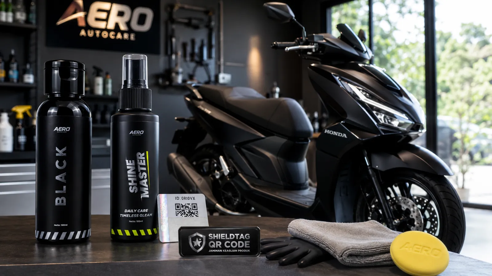 Paket lengkap Aero Black dan Shine Master untuk perawatan motor matic
