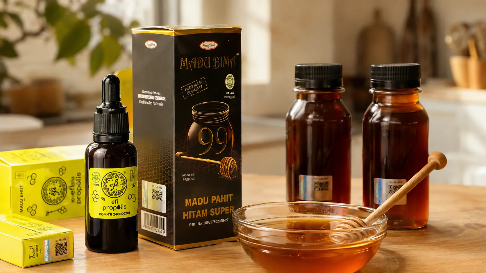 Produk kesehatan alami Efi Propolis dan Madu Bima 99 dengan kemasan bersegel
