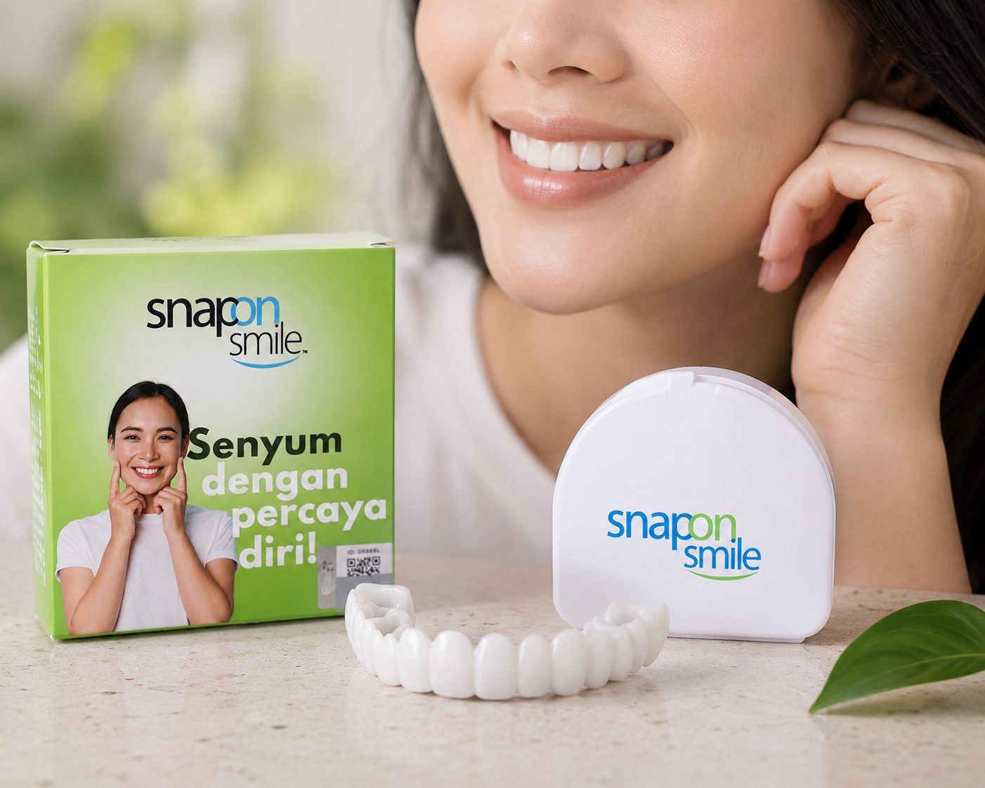 Snap On Smile asli, veneer gigi instan dengan kemasan dan case resmi